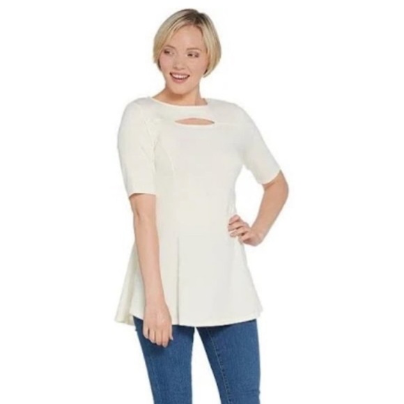 Isaac Mizrahi Tops - Isaac Mizrahi Live! Elbow Sleeve Cut-Out Neck Peplum Tunic